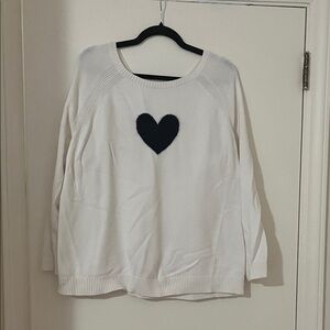 Talbots Cream Scoop Neck Sweater with Navy Heart